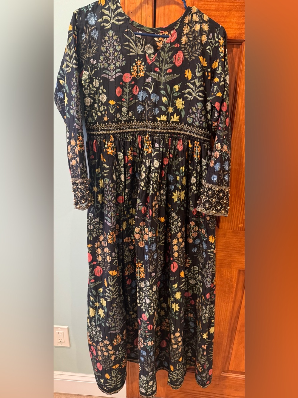 Black Floral Long Sleeve Maxi dress With Sequins